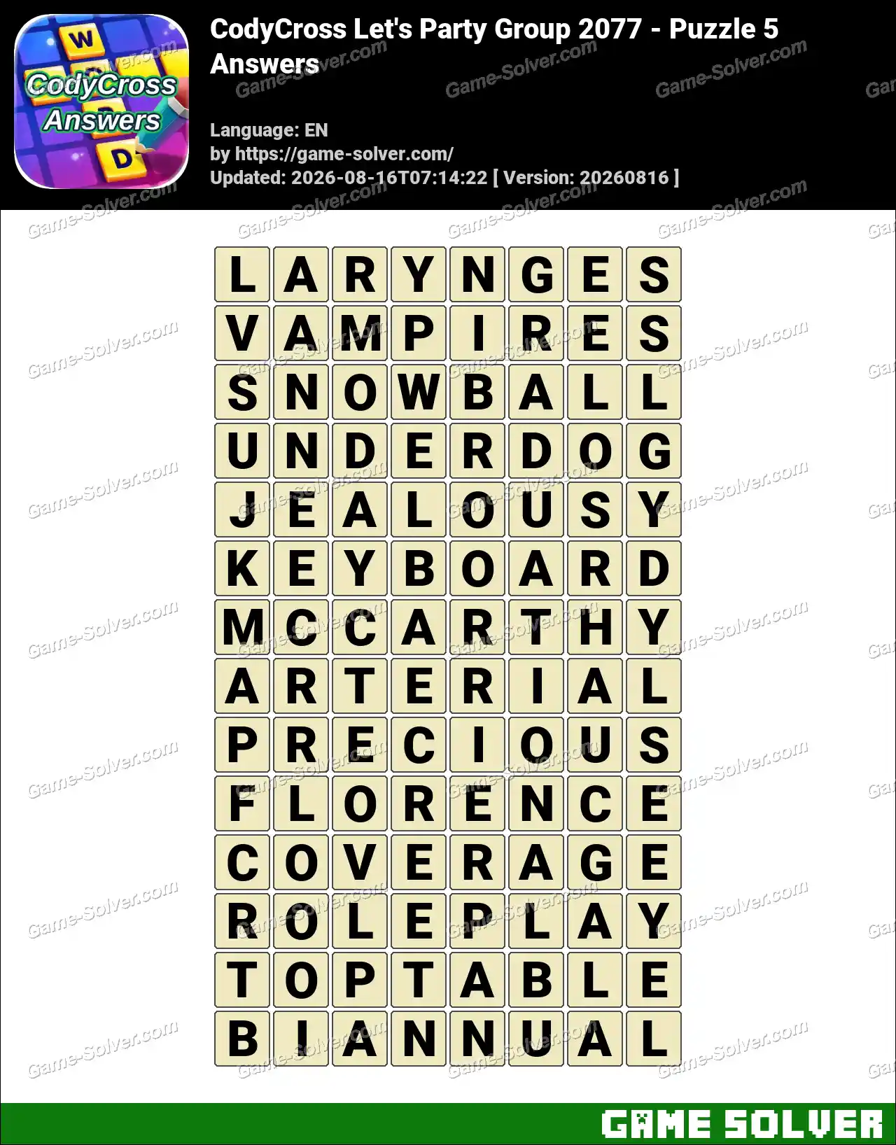 CodyCross Let’s Party Group 2077 – Puzzle 5 Answers